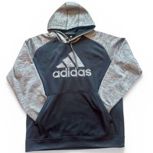 ADIDAS Men’s Black & Gray Pullover Hoodie with Logo and Front Pocket. Size XL.